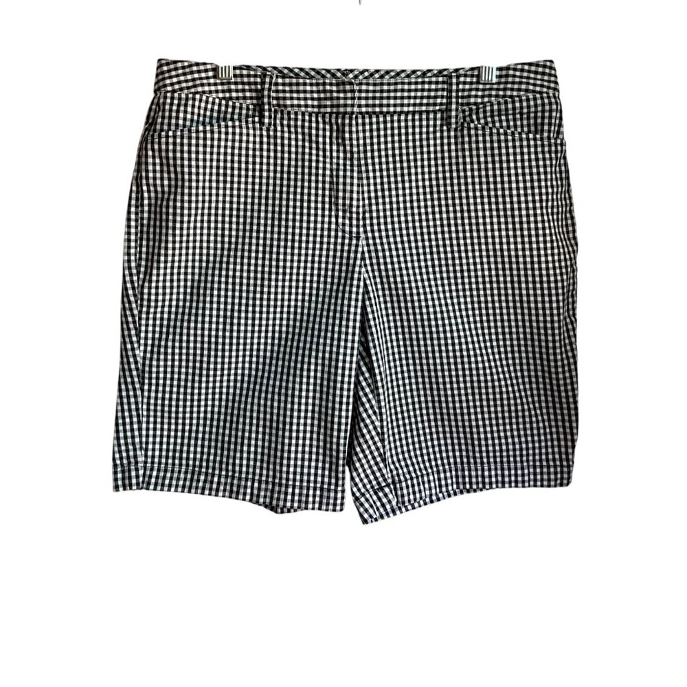 Lands' End Womens 12 Black White Gingham Check Bermuda Shorts Preppy
